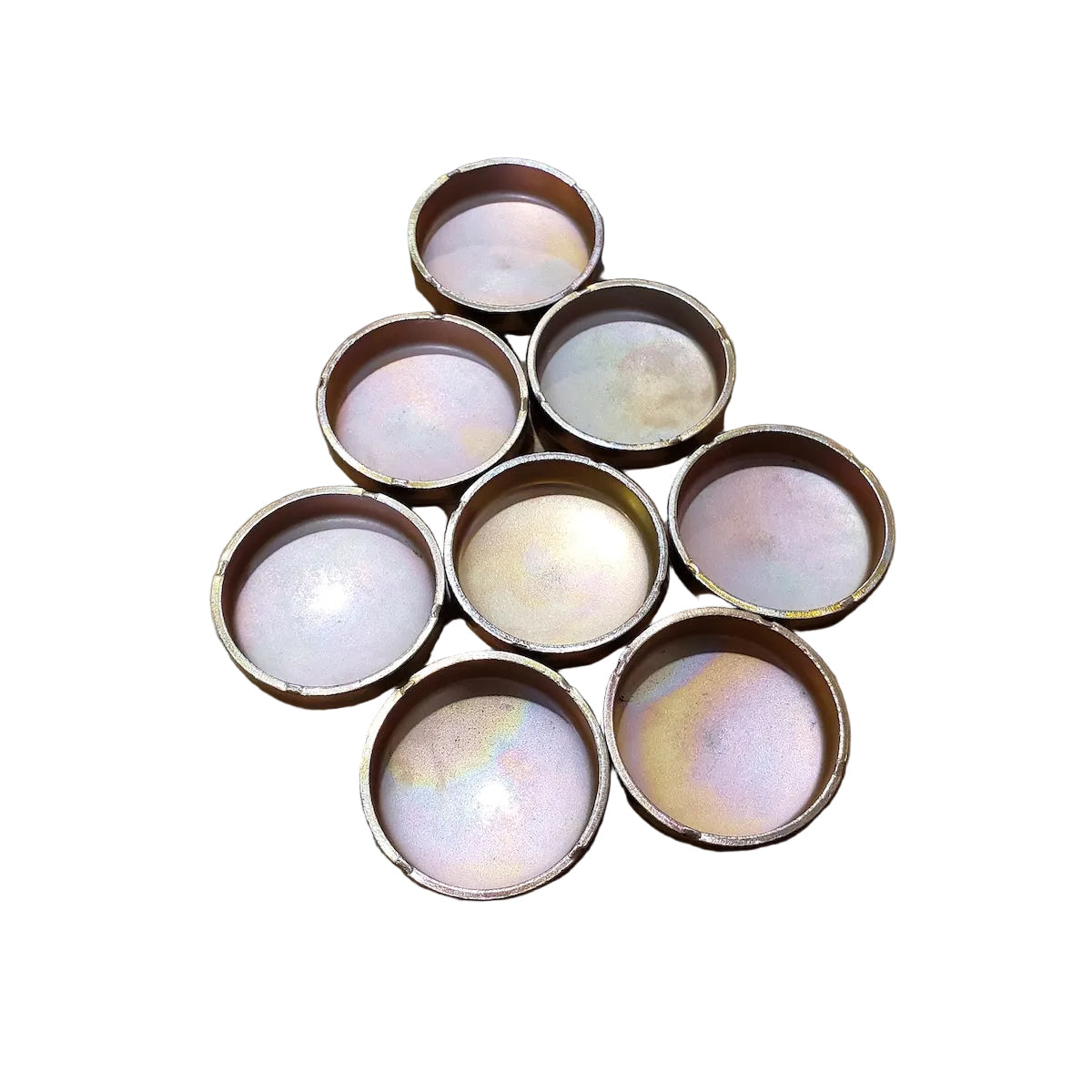 Set of eight freeze plugs for BMW M10 engines.