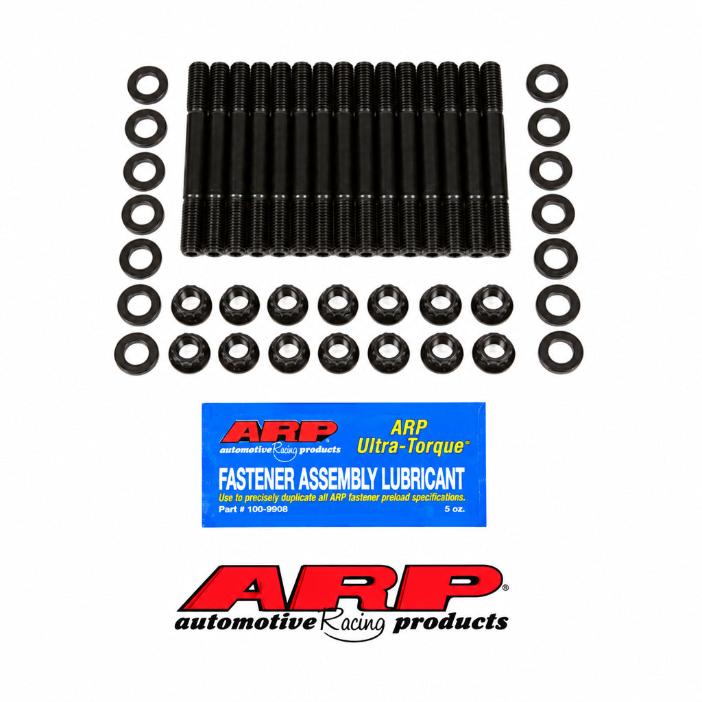 A set of ARP crankshaft main studs for BMW M20 engines, displayed with washers and the brand's Ultra-Torque lubricant.