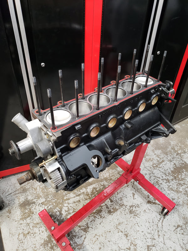 BimmerHeads built BMW M20 short block engine with Mahle pistons and ARP head studs.