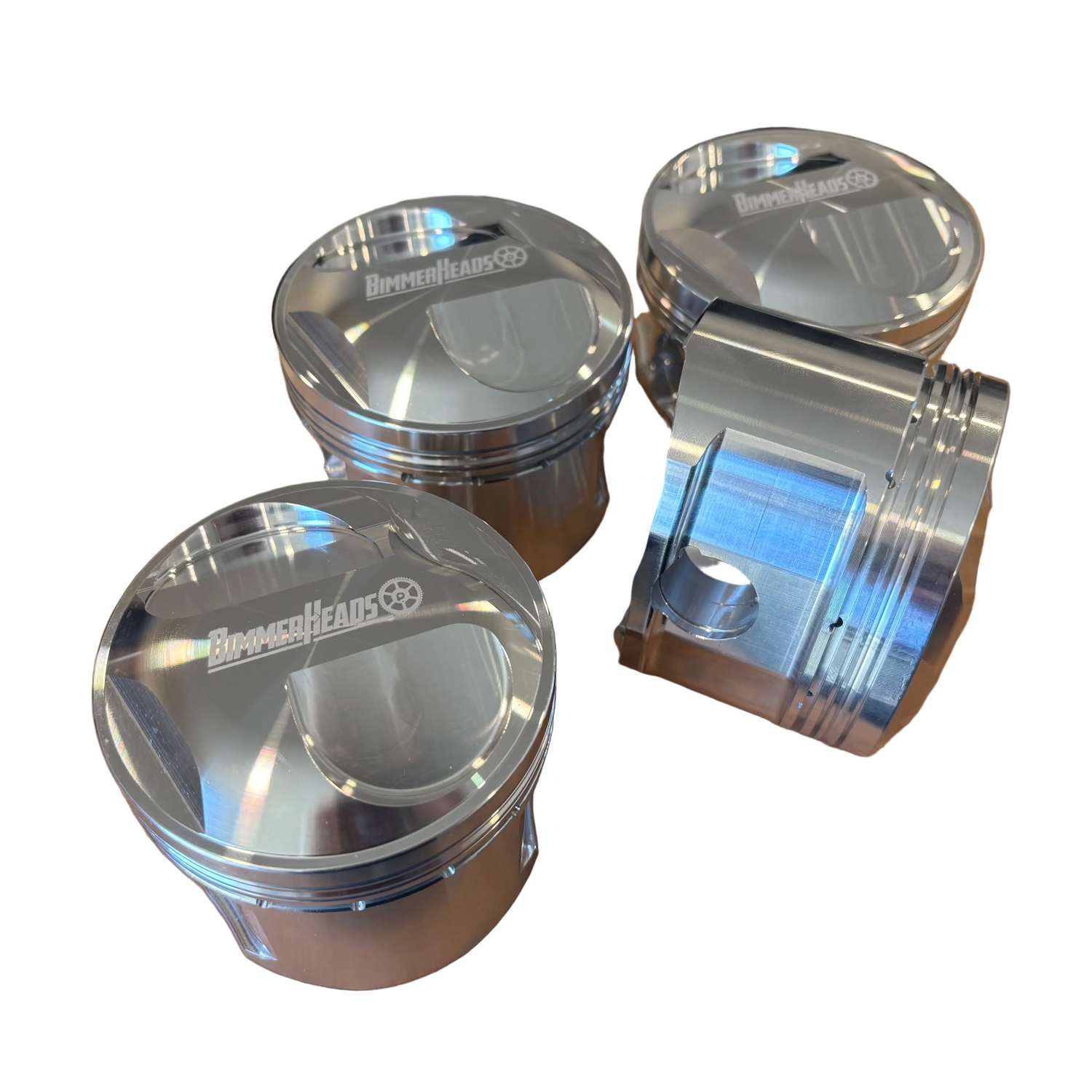 Forged CP pistons with BimmerHeads logo for BMW M10 engines.