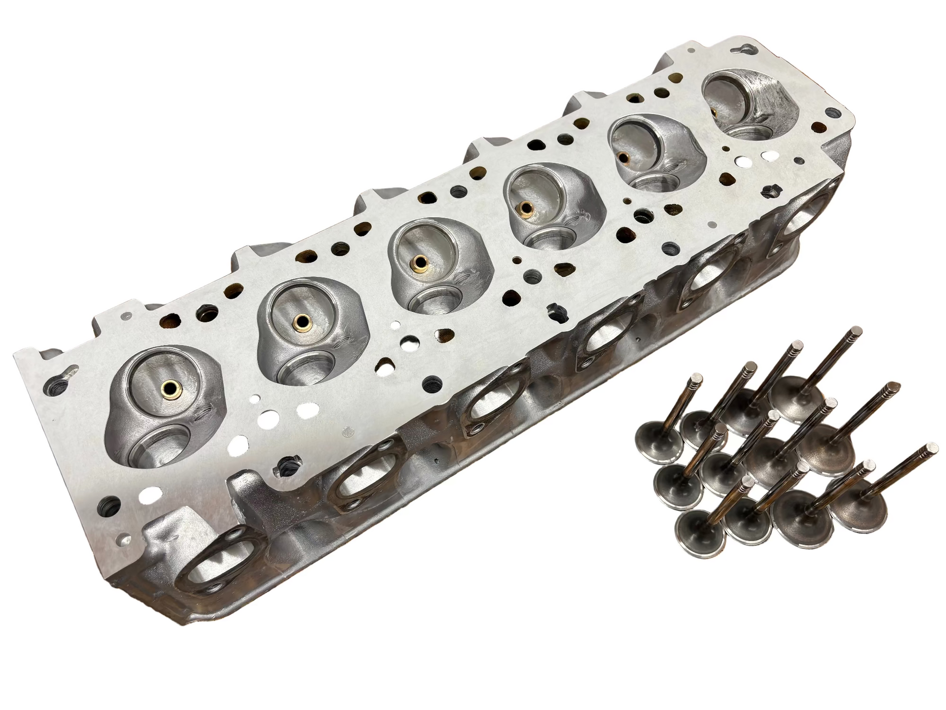 BMW M30 Performance Cylinder Head by BimmerHeads shown with intake and exhaust valves.