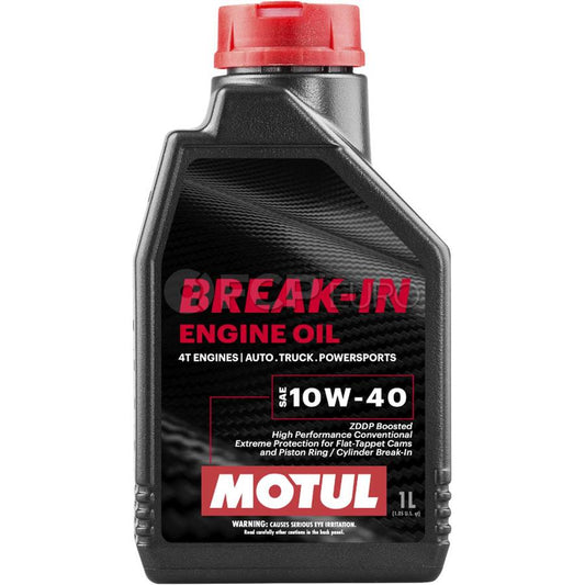 Motul 10W40 conventional break in oiil with high zinc content in 1L plastic bottle.