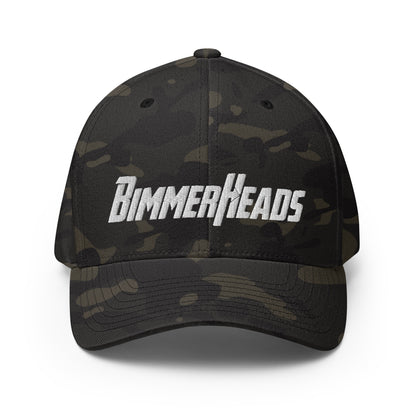 BimmerHeads Flexfit hat in black camo front view