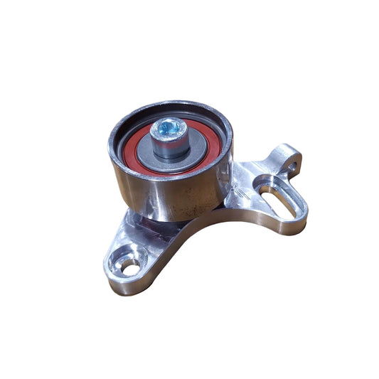 A billet timing belt tensioner for BMW M20 engines, featuring a heavy-duty metal construction.