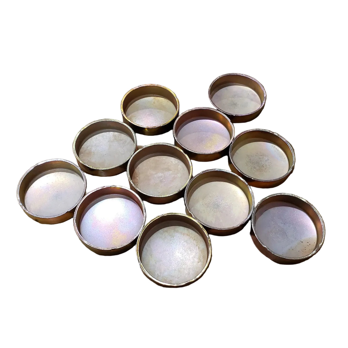 Set of 11 freeze plugs for BMW M20 engine block.
