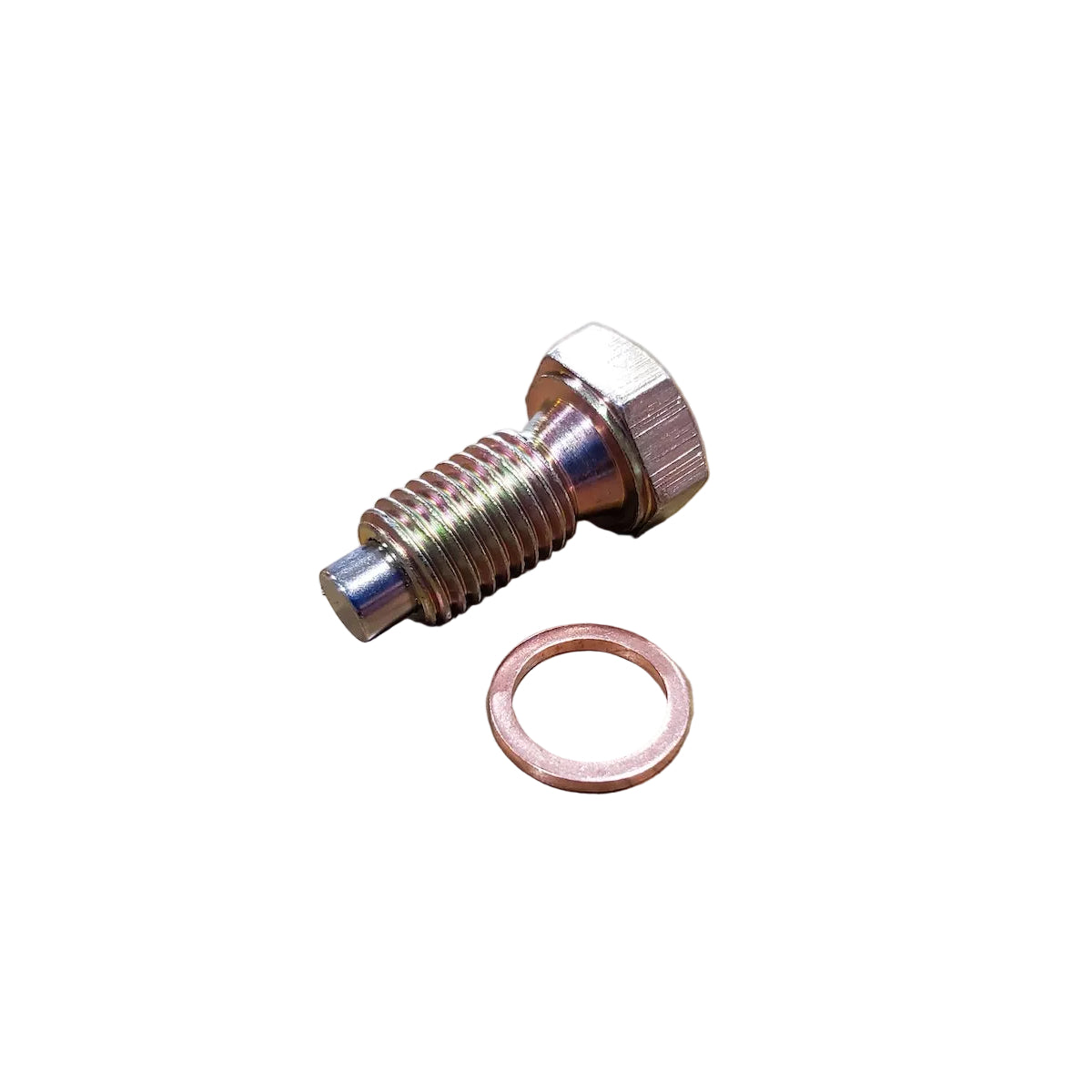 Magnetic engine oil pan drain plug with copper sealing washer for BMW engines such as M10, M20, M30, S50, S52, S14, S38, and more.